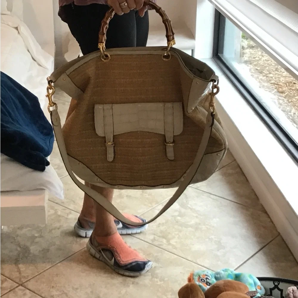 Gucci raffia straw and leather large bag - Picture 2 of 9